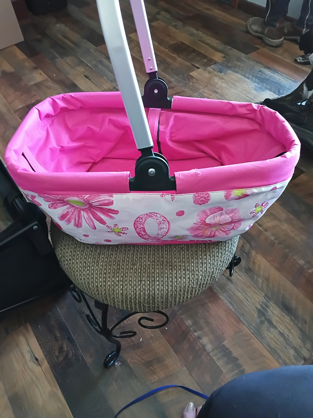 Pink Floral Foldable Fabric Picnic Basket Pink Ribbon Edition